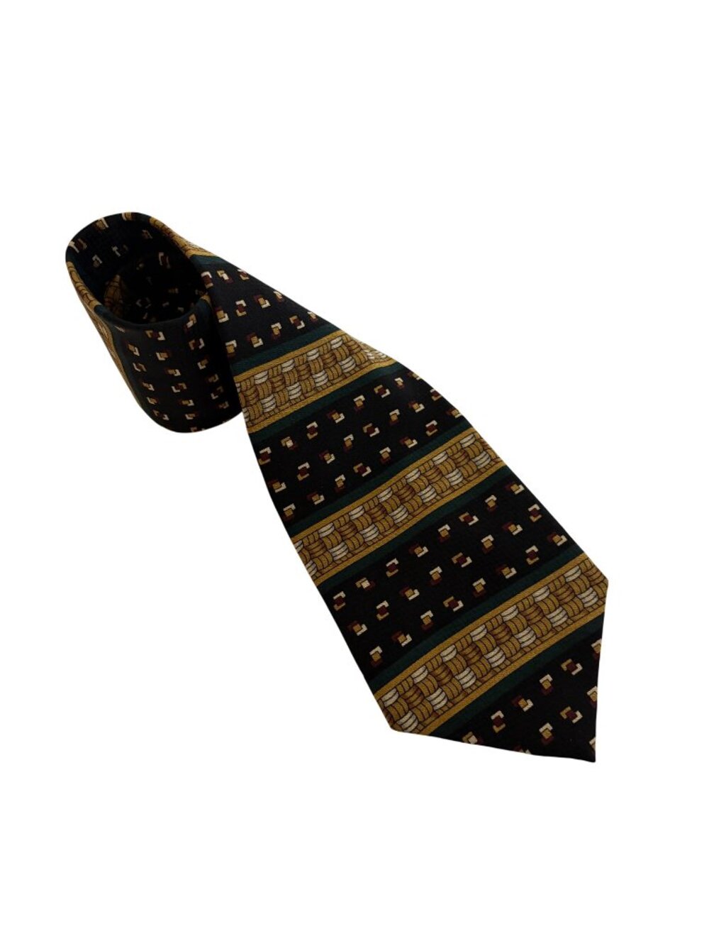 Surrey Silk Tie Black Gold Geometric Mens Necktie USA Office Work Formal Gift